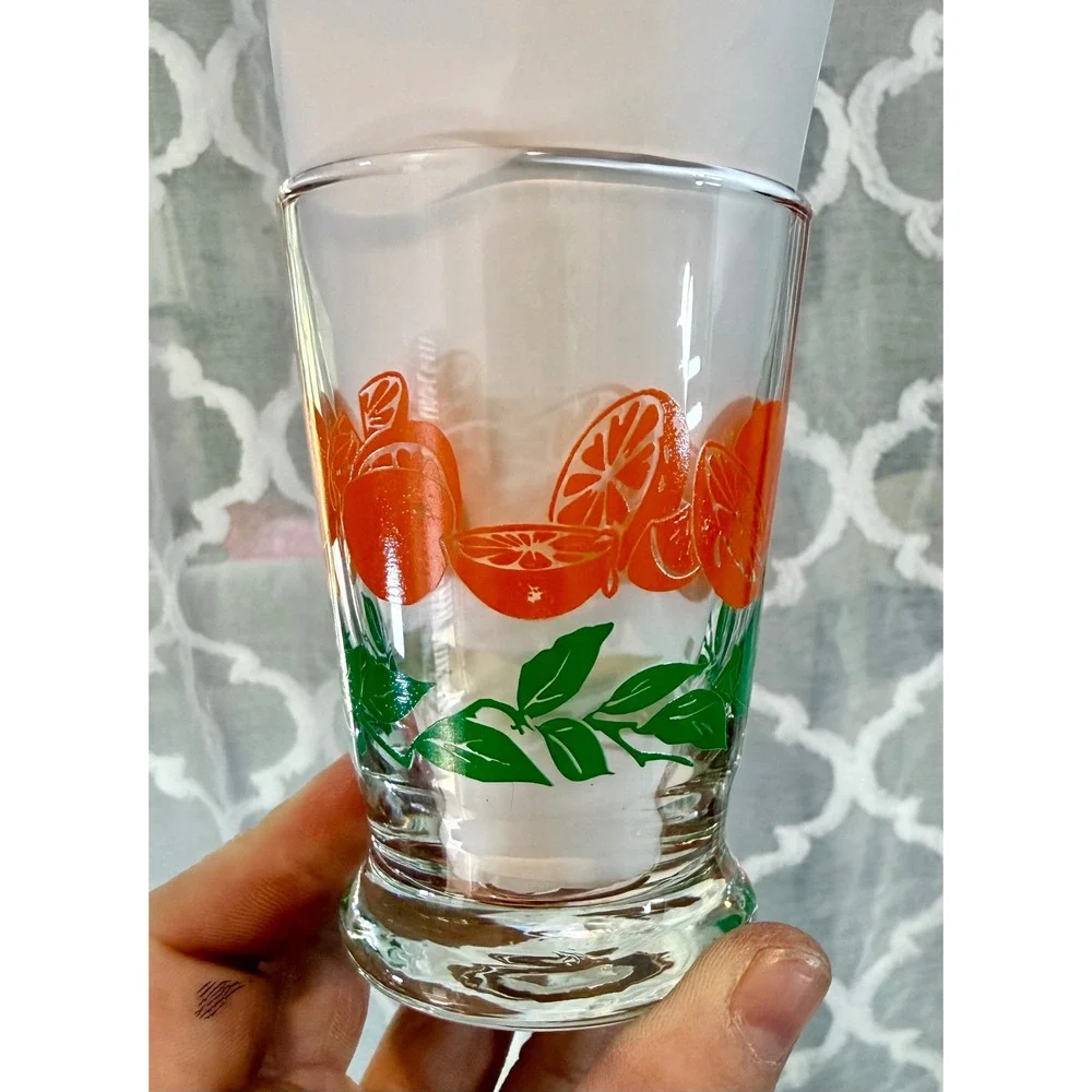 Vintage Orange Citrus Juice Glasses Set of 6 Retro Fruit Pattern Small Tumblers
